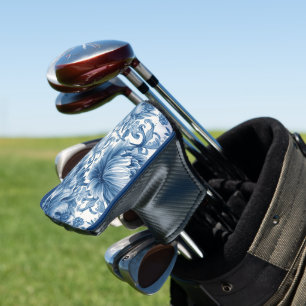 Blue Dreams Floral Watercolor Chinoiserie White Golf Head Cover