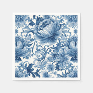 Blue Dreams   Floral Watercolor Chinoiserie White Napkins