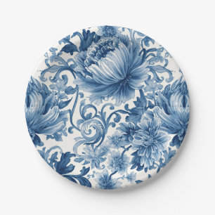 Blue Dreams   Floral Watercolor Chinoiserie White Paper Plates