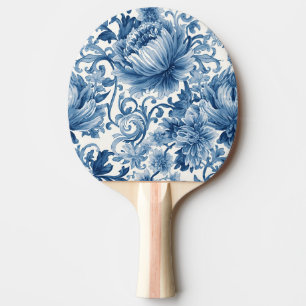 Blue Dreams Floral Watercolor Chinoiserie White Ping Pong Paddle