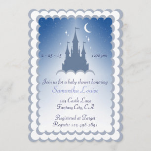 Blue Dreamy Castle In The Clouds Baby Shower Invitation