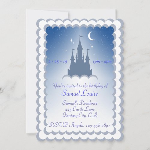 Blue Dreamy Castle In The Clouds Birthday Invitation