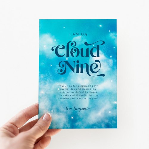 Blue Dreamy Pastel Cloud Nine 9th Birthday Party Thank You Card