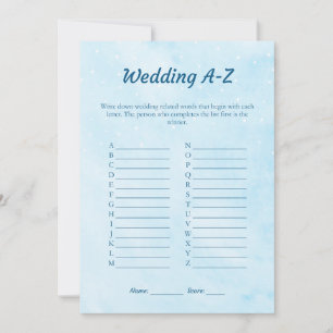 Blue Dreamy Wedding A-Z Bridal Shower Game Card