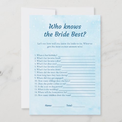 Blue Dreamy Who knows the Bride Best Game Cards 
