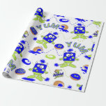 Blue Dreidel Monsters for Hannukah Wrapping Paper<br><div class="desc">Our fuzzy,  blue dreidel monsters munching on sufganiyot add a fun new play on Hannukah wrapping paper this year!</div>