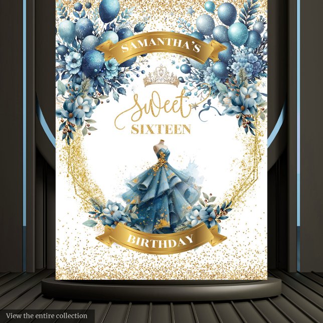 Blue Dress and Gold Balloons Sweet 16 Birthday  Tapestry (Blue Dress and Gold Balloons Sweet 16 Birthday Tapestry)