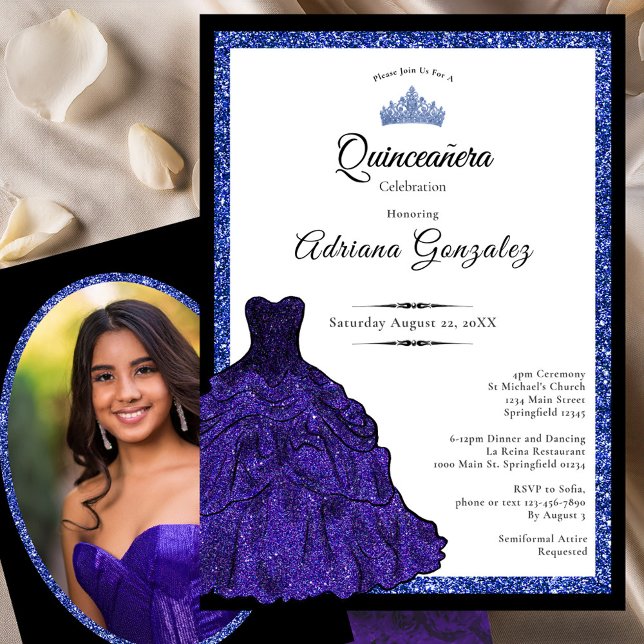 Blue Dress and Tiara Custom Photo Quinceanera Invitation (Creator Uploaded)