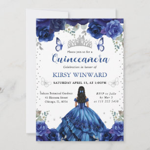 Blue Dress Black Hair Princess Quinceanera Invitation