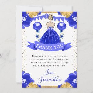 Blue Dress Blonde Haired Princess Sweet 16 Thank You Card