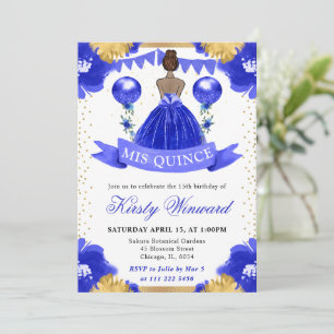 Blue Dress Dark Skin Princess Quinceanera Invitation
