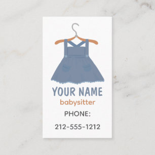 Blue Dress on hanger boho Babysitter Business Card