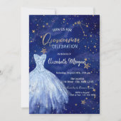 Blue Dress Stars Galaxy Quinceañera  Invitation (Front)