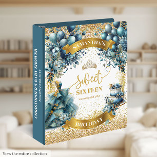 Blue Dress Sweet 16 Gold Glitter Watercolor Binder