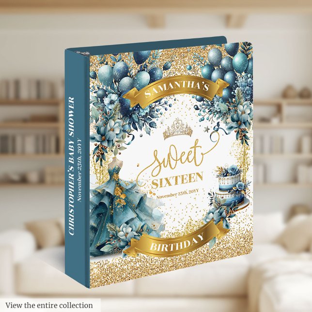 Blue Dress Sweet Sixteen Gold Glitter Memory Album 3 Ring Binder (Blue Dress Sweet Sixteen Gold Glitter Memory Album)