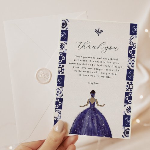 Blue Dress Wall Tiles Quinceanera Thank You Card