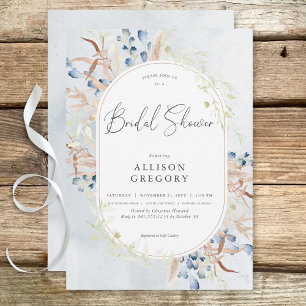 Blue Dried Boho Flowers Blue Bridal Shower Invitation