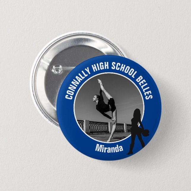 Blue Drill Team Photo High School Dancer Button (Front & Back)