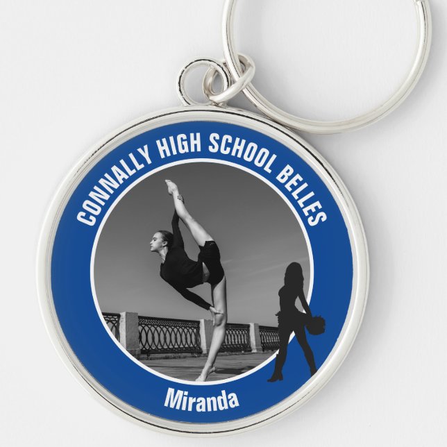 Blue Drill Team Photo High School Dancer Keychain (Front)