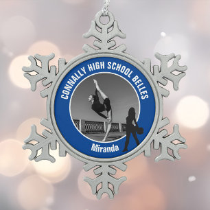 Blue Drill Team Photo High School Dancer Snowflake Pewter Christmas Ornament