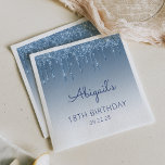 Blue Dripping Glitter Glam 18th Birthday Party Napkins<br><div class="desc">These chic,  girly eighteenth (or any year) birthday party paper napkins feature a sparkly blue faux glitter drip border and blue ombre background. Personalize them with the guest of honor's name in blue handwriting script,  with her birthday and date below in sans serif font.</div>