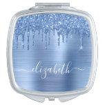 Blue Dripping Glitter Personalized Compact Mirror