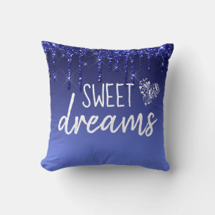Blue Dripping Glitter Sweet Dreams Throw Pillow