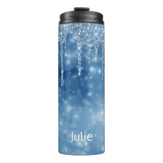 Blue Dripping Glitter Thermal Tumbler