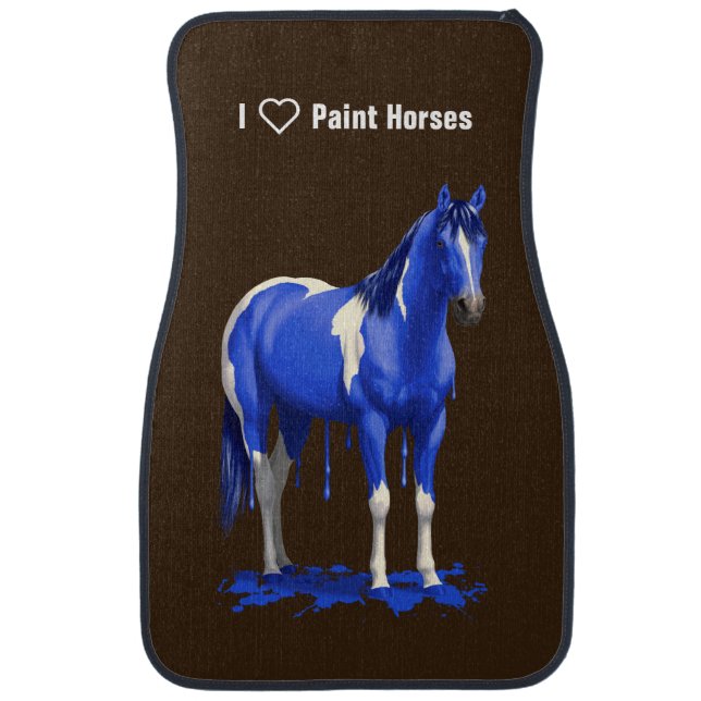 Blue Dripping Wet Paint Horse Car Floor Mat (Front)