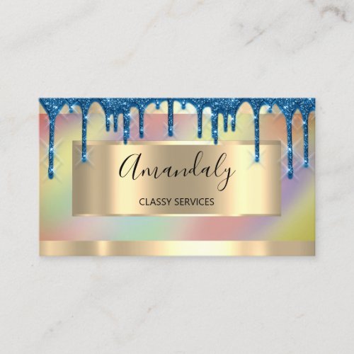Blue Drips Gold Drips Framed Holograph Business Card