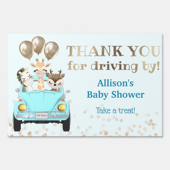 Blue Drive By Baby Shower Parade Sign (Front)
