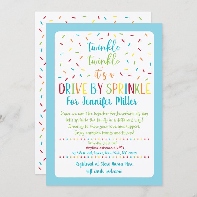 Blue Drive By Baby Sprinkle Invitation (Front/Back)