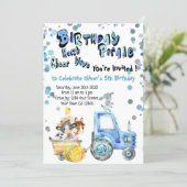 Blue Drive By Birthday Farm Animals Invitation (Standing Front)