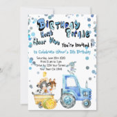 Blue Drive By Birthday Farm Animals Invitation (Front)