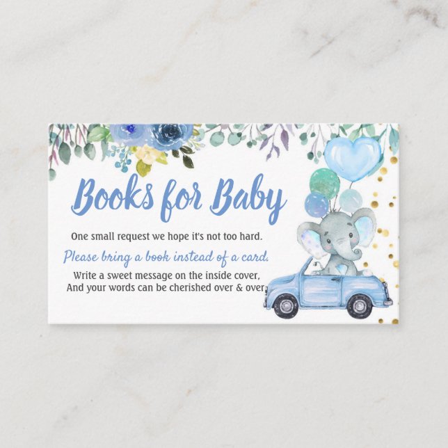 Blue Drive Through Boy Baby Shower Books For Baby Enclosure Card (Front)