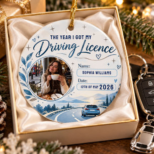 Blue Driving Licence Photo Name Date Ceramic Ornament