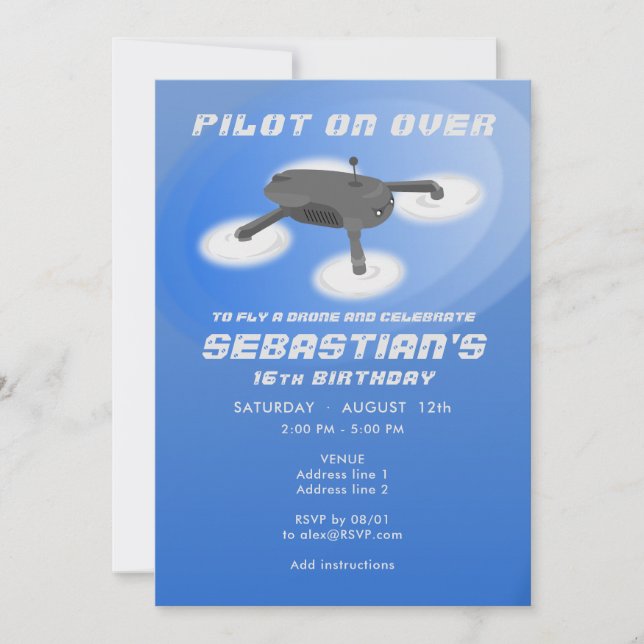 Blue Drone Racing RC Aerial Vehicle Birthday Invitation (Front)