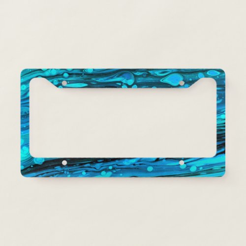 Blue Drops Acrylic Pouring Abstract Fluid Art License Plate Frame