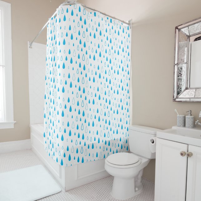Blue drops water Minimalist Modern. Shower Curtain (In Situ)
