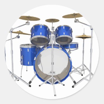 Blue Drum Kit: Classic Round Sticker by spiritswitchboard at Zazzle