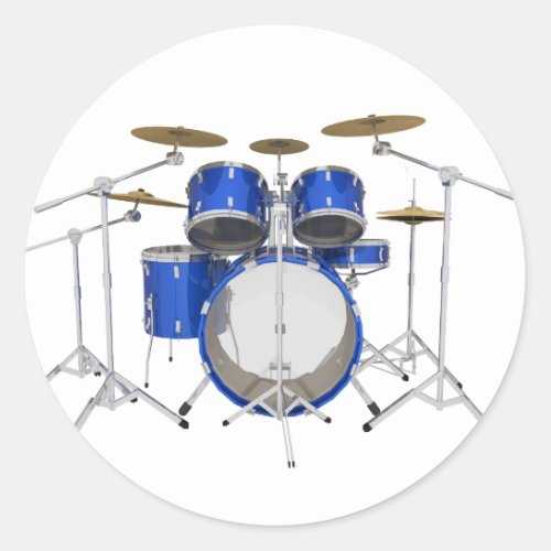 Blue Drum Kit Classic Round Sticker