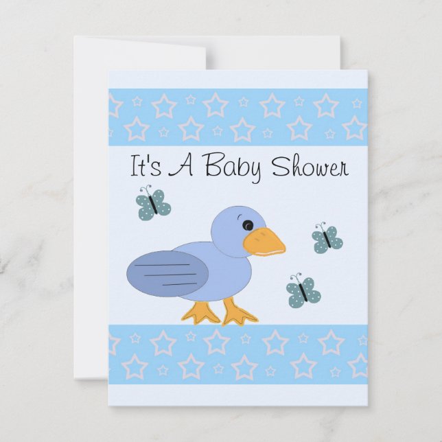 Blue Duck And Butterfly Baby Shower Invitation (Front)