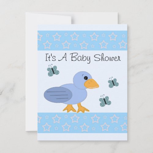 Blue Duck And Butterfly Baby Shower Invitation