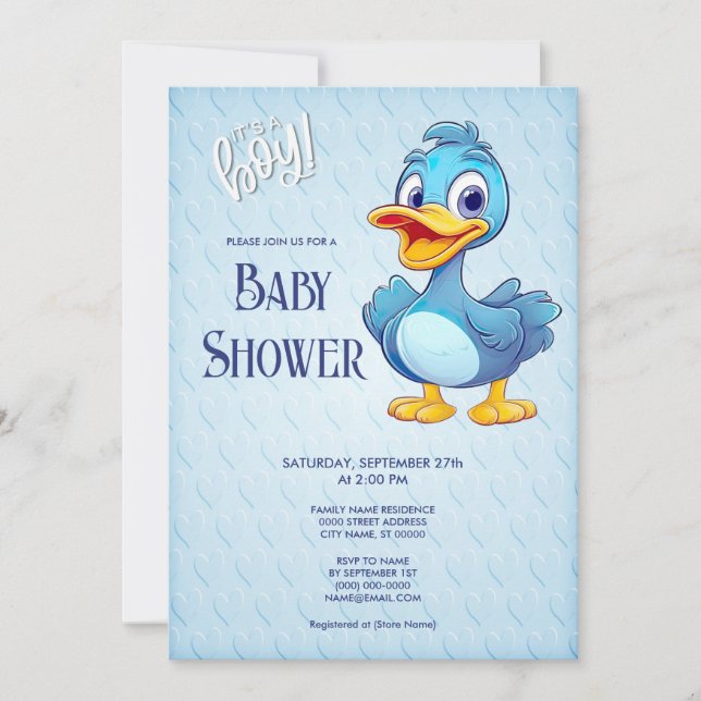 Blue Duck Baby Shower Invitation (Front)