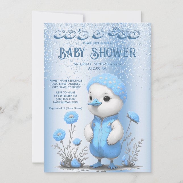 Blue Duck Boy Baby Shower Invitation (Front)