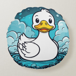 Blue duck print round pillow