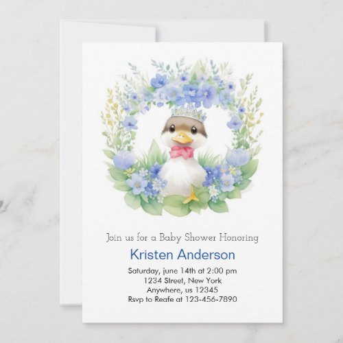 Blue Duckling Cute Watercolor Boy Baby Shower Invitation