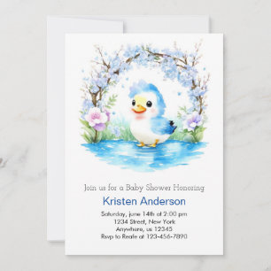 Blue Duckling Whimsical Watercolor Boy Baby Shower Invitation