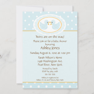 Blue Ducks Twins Baby Shower Invitation