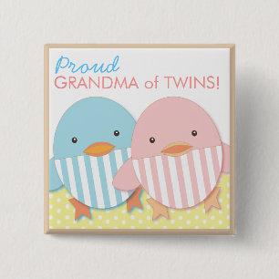 Blue Ducky Twin Boy & Girl Proud Grandma Pin